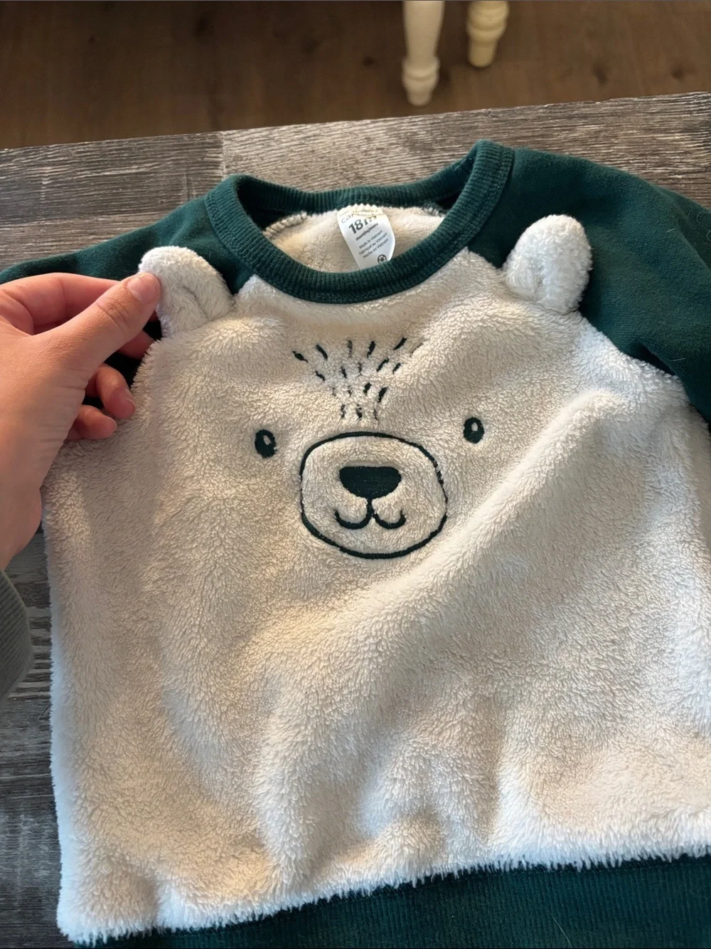 Carter's Dark Green Fuzzy Lined Set Polar Bear